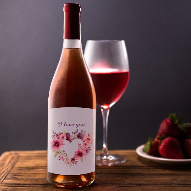 Étiquette Pour Bouteilles De Vin Fleurs d'amour | Couronne florale | Saint Valentin (Créateur téléchargé)