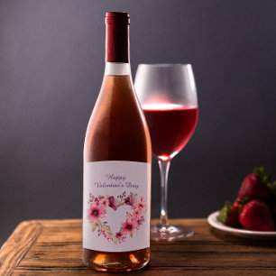 Étiquette Pour Bouteilles De Vin Fleurs d'amour   Floral   HEUREUSE SAINTE-VALENTIN