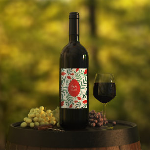 Étiquette Pour Bouteilles De Vin Fleurs d'aquarelle de jardin magiques en rouge et 