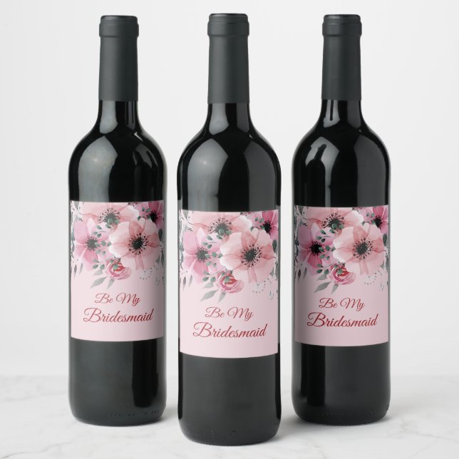 Étiquette Pour Bouteilles De Vin Fleurs d'aquarelle rose (Bouteilles)