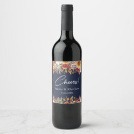 Étiquette Pour Bouteilles De Vin Fleurs d'automne Mariage bleu marine
