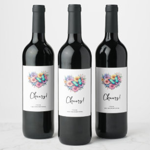 Étiquette Pour Bouteilles De Vin Fleurs de marguerite avec une belle papillon s'éga