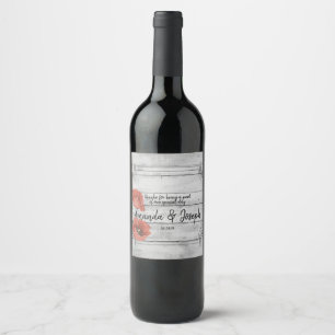 Étiquette Pour Bouteilles De Vin Fleurs de pavot en bois blanc rustique Étiquette d