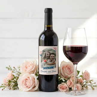 Étiquette Pour Bouteilles De Vin Fleurs de printemps pastel Enregistrez la date
