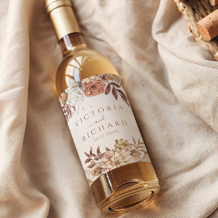 Étiquette Pour Bouteilles De Vin Fleurs de terre cuite Boho automne Mariage