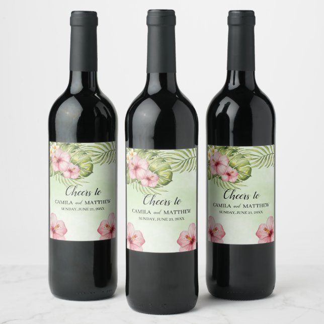 Étiquette Pour Bouteilles De Vin Fleurs exotiques roses (Bouteilles)