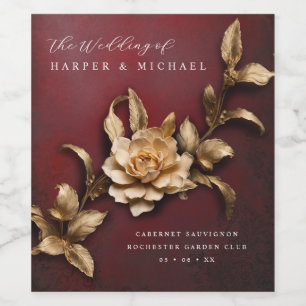 Étiquette Pour Bouteilles De Vin Fleurs métalliques 3d mariage personnalisé