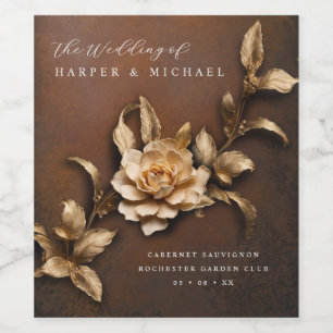 Étiquette Pour Bouteilles De Vin Fleurs métalliques 3d mariage personnalisé