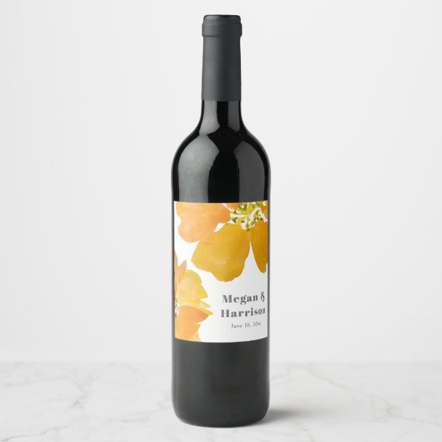 Étiquette Pour Bouteilles De Vin Fleurs orange aquarelle époustouflantes (Devant)