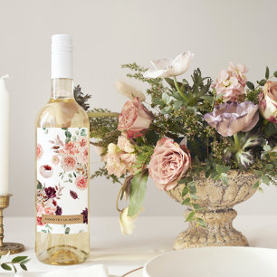 Étiquette Pour Bouteilles De Vin Fleurs Pastel Modernes & Cadeau Personnalisé Kraft