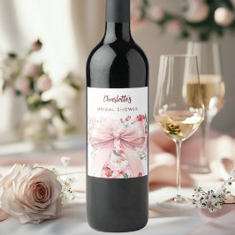Étiquette Pour Bouteilles De Vin Fleurs roses en nœud papillon pour Baby Shower