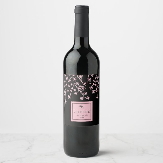 Étiquette Pour Bouteilles De Vin Fleurs roses modernes (Devant)