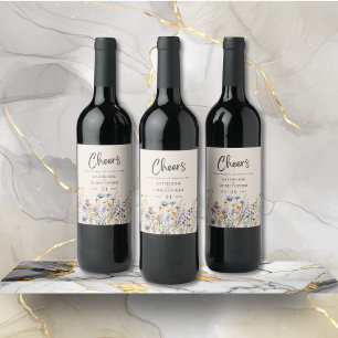 Étiquette Pour Bouteilles De Vin Fleurs sauvages bleu Dusty Elegant Cheers Mariage