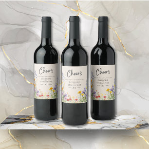 Étiquette Pour Bouteilles De Vin Fleurs sauvages colorés Élégant Mariage à la joie