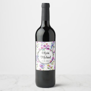 Étiquette Pour Bouteilles De Vin Fleurs sauvages élégantes à l'aquarelle rose viole