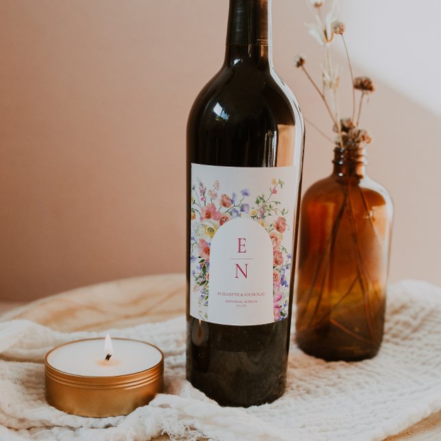 Étiquette Pour Bouteilles De Vin Flirt Floral Meadow | Mariage d'été (Créateur téléchargé)