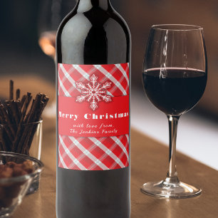 Étiquette Pour Bouteilles De Vin Flocon De Neige Rouge Rétro Vintage Noël Plaid