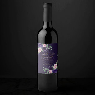 Étiquette Pour Bouteilles De Vin Floraison Rose foncé et violet foncé Favoriser