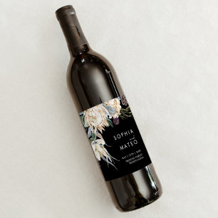Étiquette Pour Bouteilles De Vin Floral blanc   Étiquette de vin Mariage noir