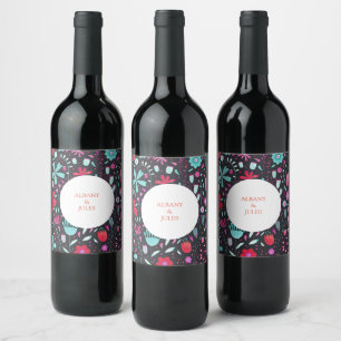 Étiquette Pour Bouteilles De Vin Floral Boho Aquarelle Mariage foncé