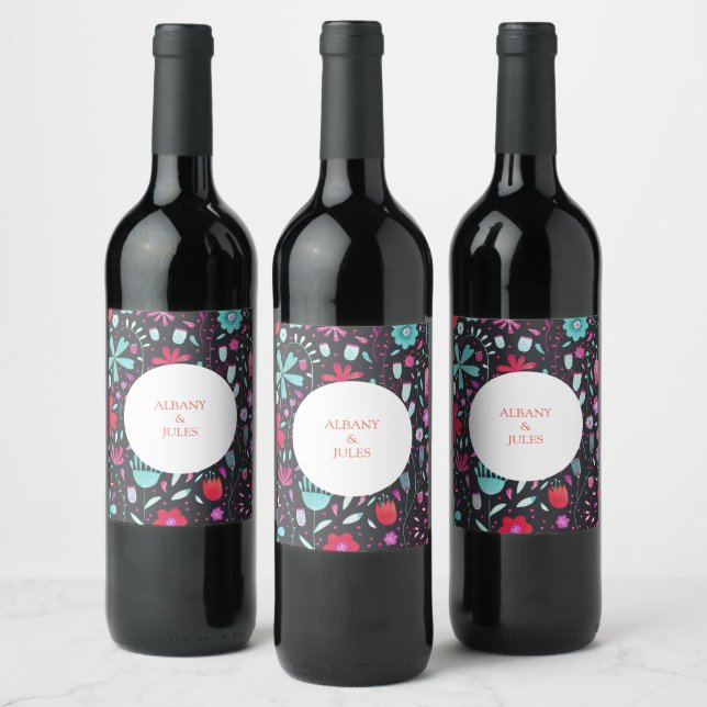 Étiquette Pour Bouteilles De Vin Floral Boho Aquarelle Mariage foncé (Bouteilles)