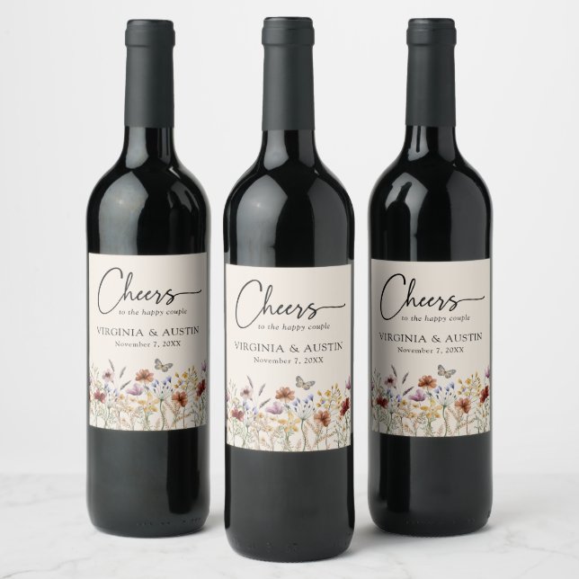 Étiquette Pour Bouteilles De Vin Floral Cheers Mariage (Bouteilles)