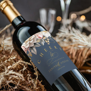 Étiquette Pour Bouteilles De Vin Floral Drama Mariage Blue ID1022