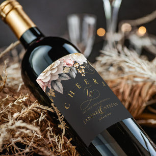 Étiquette Pour Bouteilles De Vin Floral Drama Mariage Charcoal ID1022