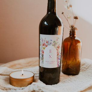 Étiquette Pour Bouteilles De Vin Floral Flirtant Prairie Mariage d'Été
