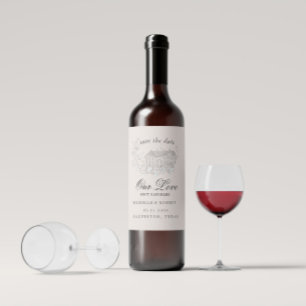 Étiquette Pour Bouteilles De Vin Floraux vintages Croquis Enregistrer La Date