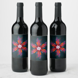 Étiquette Pour Bouteilles De Vin Flore Mandala Flowers Orange Red Blue Abstract