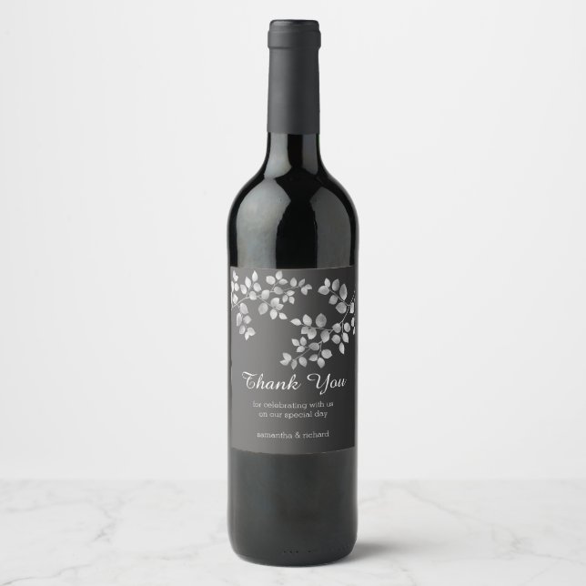 Étiquette Pour Bouteilles De Vin Flore moderne d'argent (Devant)