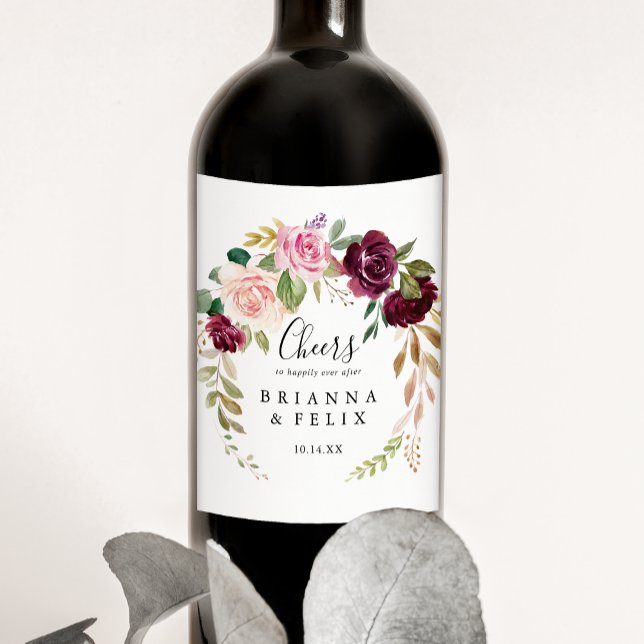 Étiquette Pour Bouteilles De Vin Foliage botanique rustique Floral Mariage (Créateur téléchargé)