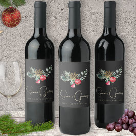 Étiquette Pour Bouteilles De Vin Foliage d'hiver Élégant flocon de neige d'or Noël