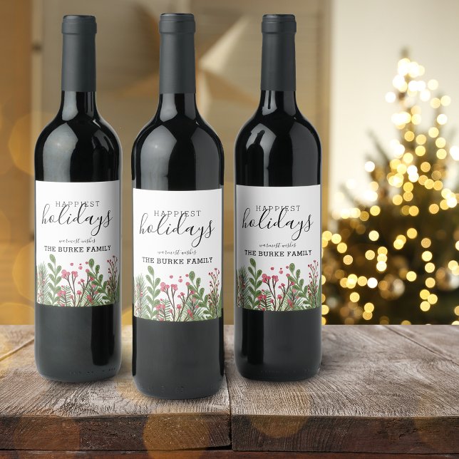 Étiquette Pour Bouteilles De Vin Foliage d'hiver Whimsical Personnaliser (Whimsical Winter Foliage Personalize Wine Label)