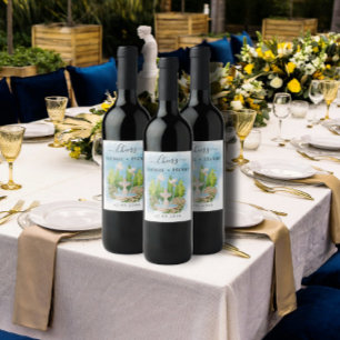 Étiquette Pour Bouteilles De Vin Fontaine de Cheers   fleurs colombes Mariage Luxe
