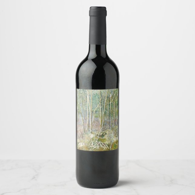 Étiquette Pour Bouteilles De Vin forêt d'hiver Aquarelle (Devant)