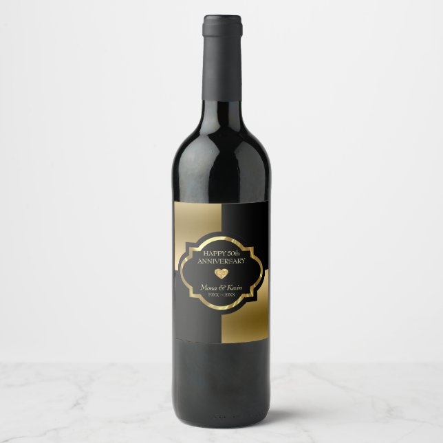 Étiquette Pour Bouteilles De Vin Formes géométriques noires et or (Devant)