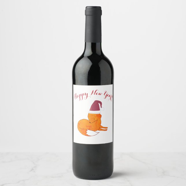 Étiquette Pour Bouteilles De Vin Fox New Year Custom Happy New year (Devant)
