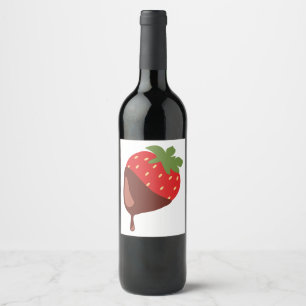 Étiquette Pour Bouteilles De Vin Fraise recouverte de chocolat