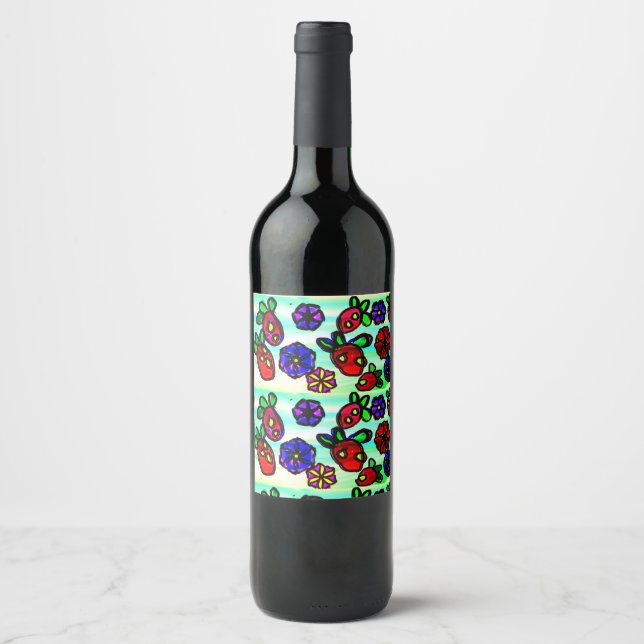 Étiquette Pour Bouteilles De Vin Fraises et fleurs (Devant)