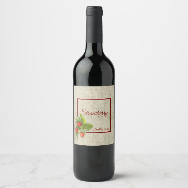 Étiquette Pour Bouteilles De Vin Fraises sur Burlap (Devant)