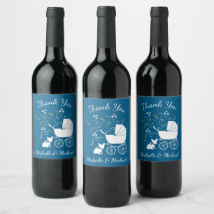 Étiquette Pour Bouteilles De Vin Français Baby shower Bulldog Français Frenchie Blu