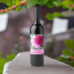 Étiquette Pour Bouteilles De Vin Frilly Pink et Magenta Dahlia