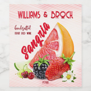 Étiquette Pour Bouteilles De Vin Fruit Sangria Mariage