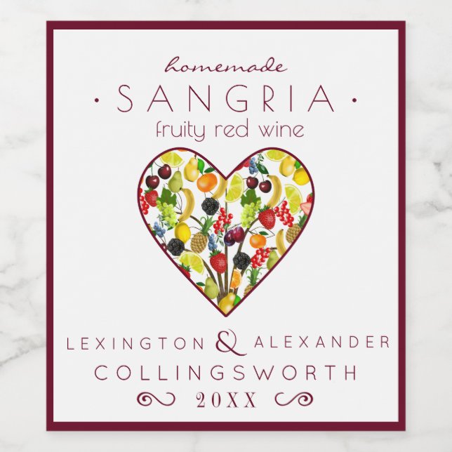 Étiquette Pour Bouteilles De Vin Fruit Sangria Rouge (Étiquettes simples)