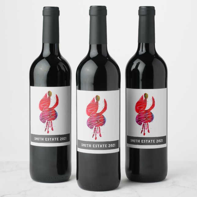 Étiquette Pour Bouteilles De Vin Fuchsia abstraite aquarelle florale (Bouteilles)