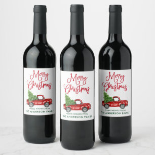 Étiquette Pour Bouteilles De Vin Fun Calligraphie Noël Vintage Camion rouge
