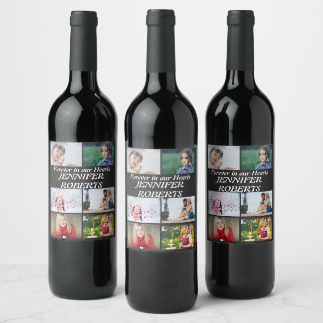 Étiquette Pour Bouteilles De Vin Funérailles personnalisées modernes 6 Collage phot (Bouteilles)