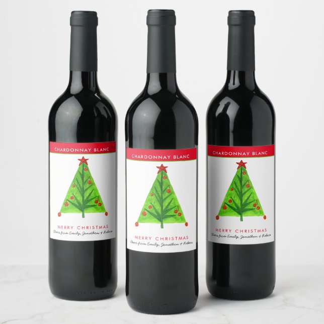 Étiquette Pour Bouteilles De Vin Funky Green Christmas Tree Nom Joyeux Noël (Bouteilles)